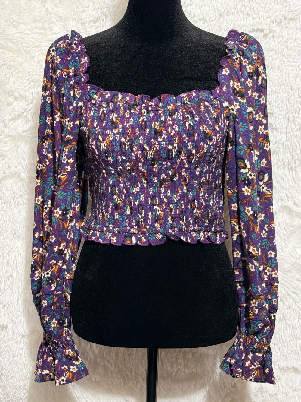 NWT Band of the Free Agathe Purple Floral Smocked Top
